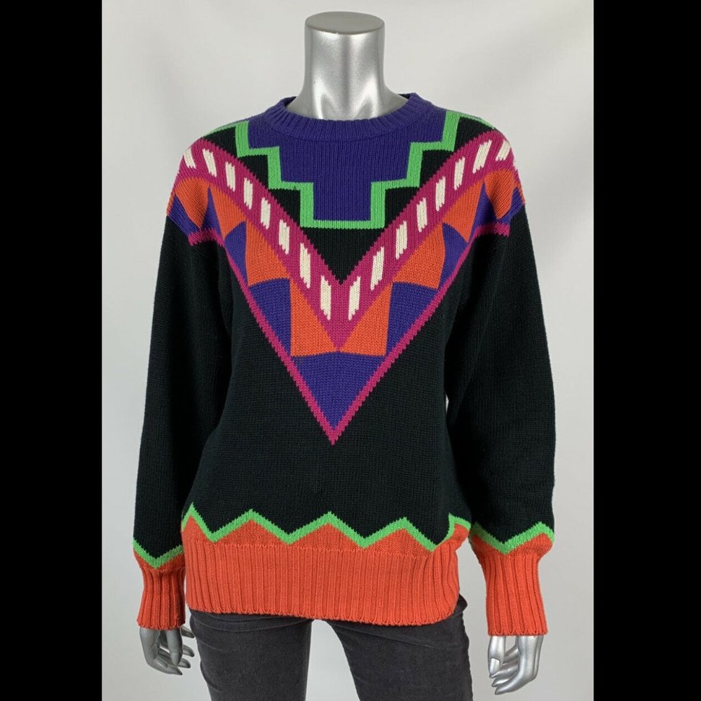 SKYR Womens Sweater L Multicolor Geometric Crew Neck Long Sleeve Vintage